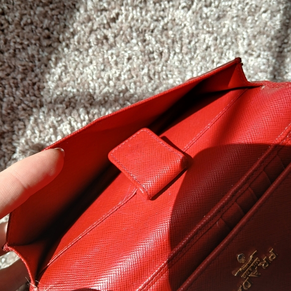 PRADA Red Saffiano Leather Trifold Continental Wallet - Picture 9 of 14